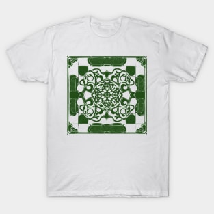 Dark Green and White Aesthetic Floral Pattern T-Shirt